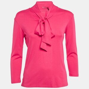 Veronica Virta Pink Jersey Neck Tie -Up Detail Top Xs